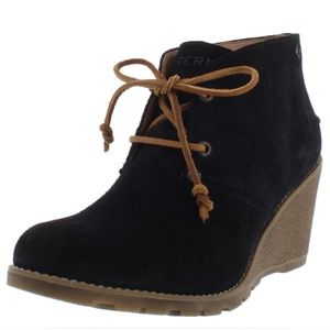 S♥O♥L♥D♥! Sperry Stella Prow Suede Black Wedges/ Ankle Boots